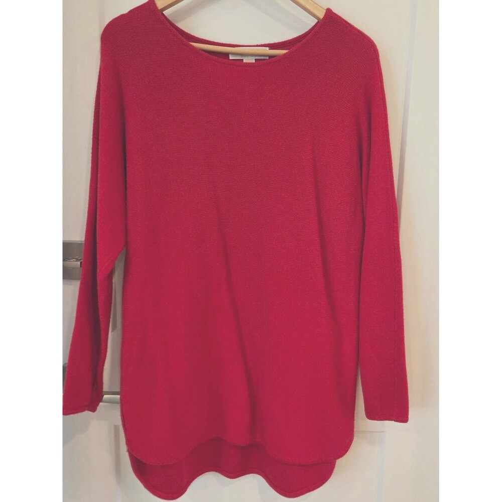 Michael Kors Red Tunic Sweater Gold Zip Hem Large High Low Knit Top Minimalist